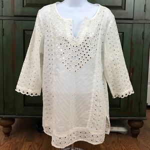 Chico’s Tunic Top Sz 2 (12/14) Eyelet Off White